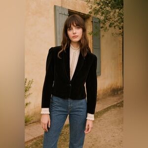 GUNNIES By Jessica 70s Velvet Puff Sleeve One Button Blazer Vintage Gunne Sax